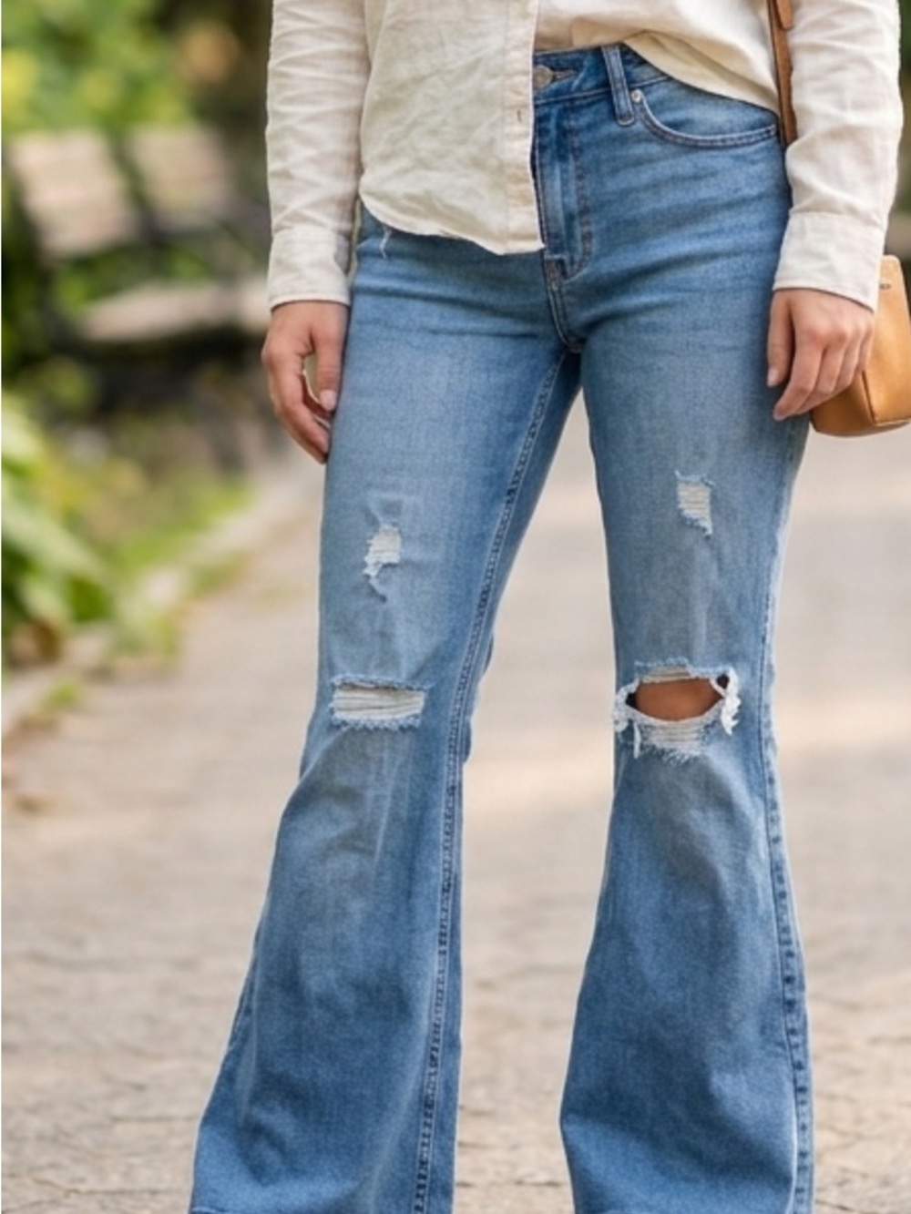 Hollister Light Blue Distressed Flare Jeans